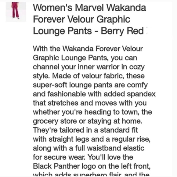 New Marvel Women's Wakanda Forever Velour Graphic Lounge Pants - Picture 10 of 12